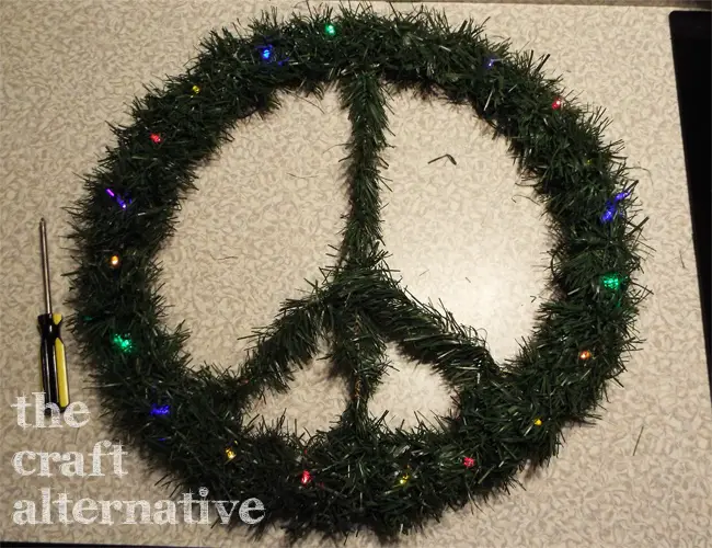 how to make a peace symbol wreath wrap with lights