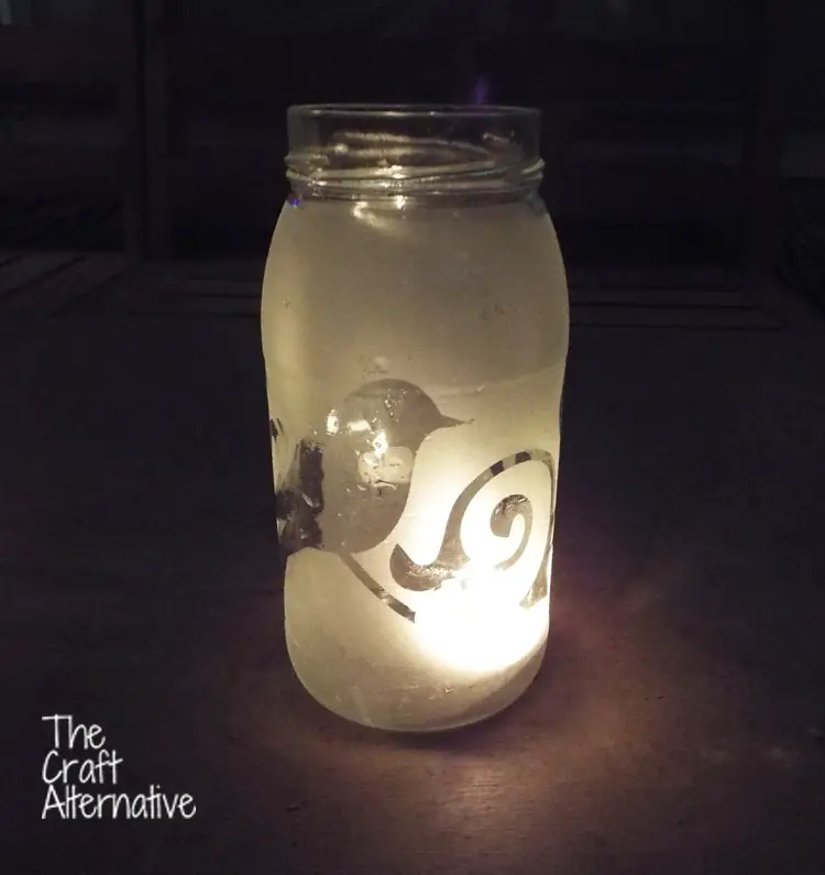 Easy to Make Frosted Jar Lanterns_Bird